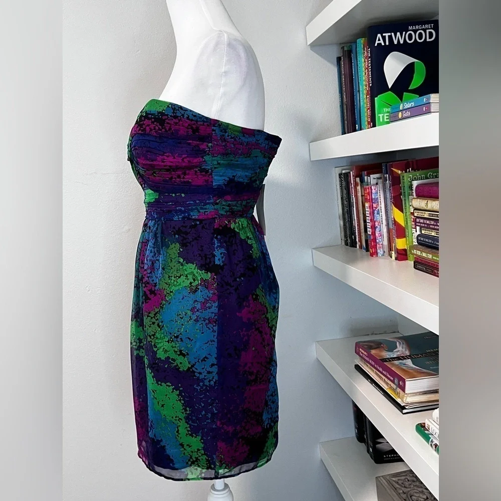 Shoshanna jewel tone strapless Mini dress silk fit and flare sz 0 cocktail party - Picture 3 of 15